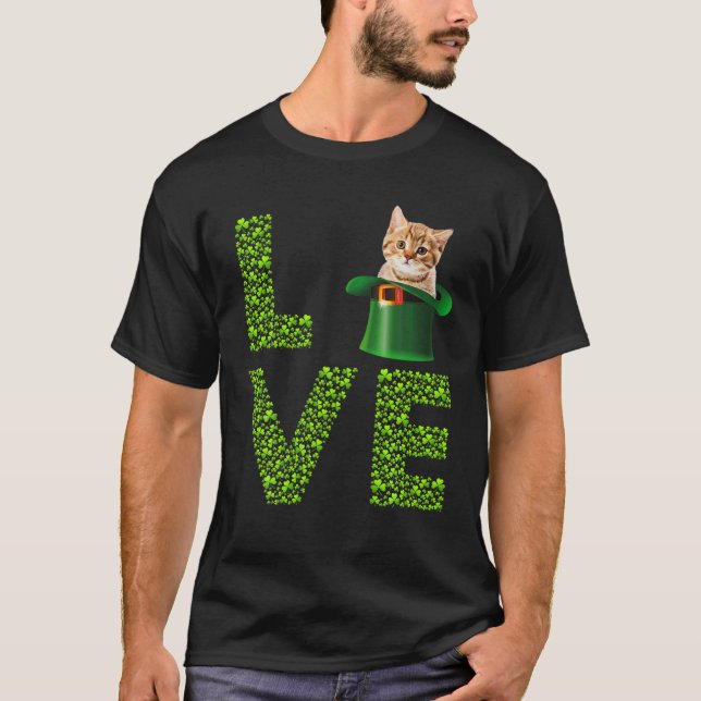 Liebe Cat Leprechaun Lover Irish Kleeblatt St Patr T-Shirt (Vorderseite)