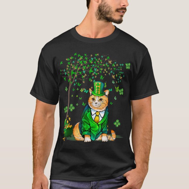 Liebe Cat St Patricks Day Vierblättriges Kleeblatt T-Shirt (Vorderseite)