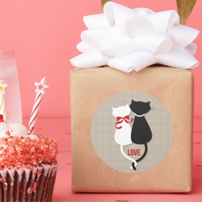 Liebe Cats - Niedlich romantisches Cat Couple Desi Runder Aufkleber (Party)