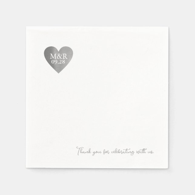 Liebe Celebration Personalisiert Grau Herz Serviette (Vorderseite)