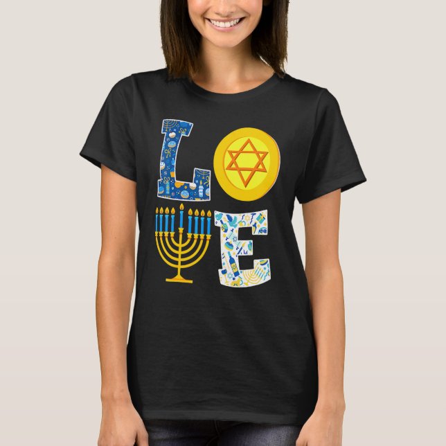 Liebe Chanukka   Chanukkah Menora-Pyjama passend F T-Shirt (Vorderseite)