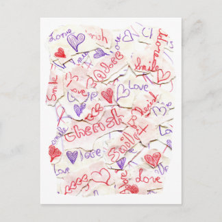 Liebe Cherish Adore Rot und Lila Collage Postkarte