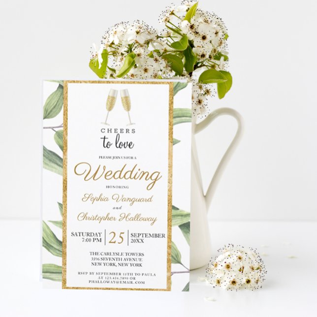 Liebe Chic Champagne Botanische Hochzeit Einladung (CHEERS TO LOVE ELEGANT MODERN  BOTANICAL WEDDING INVITATION
)
