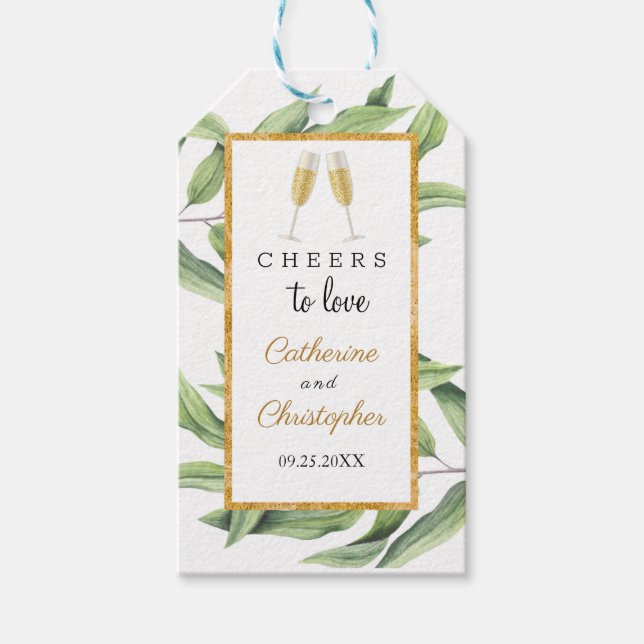 Liebe Chic Champagne Botanische Hochzeit Geschenkanhänger (Vorderseite)