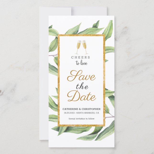 Liebe Chic Champagne Botanische Hochzeit Save The Date (Vorderseite)