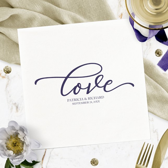 Liebe - Chic Navy Blue Script Hochzeit Minimalisti Serviette (Von Creator hochgeladen)