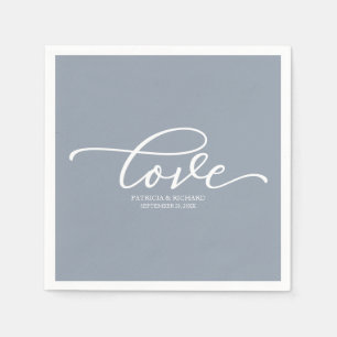 Liebe - Chic Script Dusty Blue Hochzeit Serviette