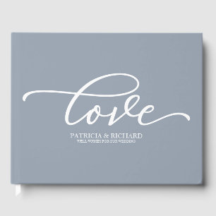 Liebe Chic Script Dusty Blue Wedding Gästebuch