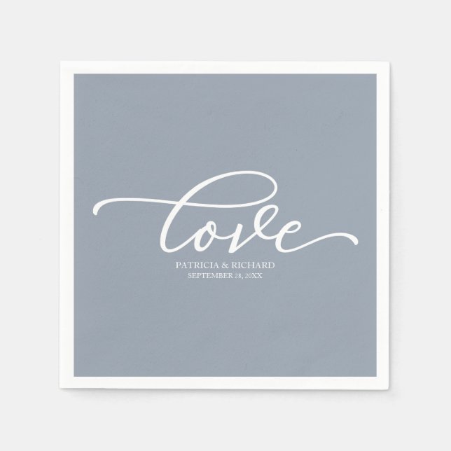 Liebe - Chic Script Dusty Blue Wedding Serviette (Vorderseite)