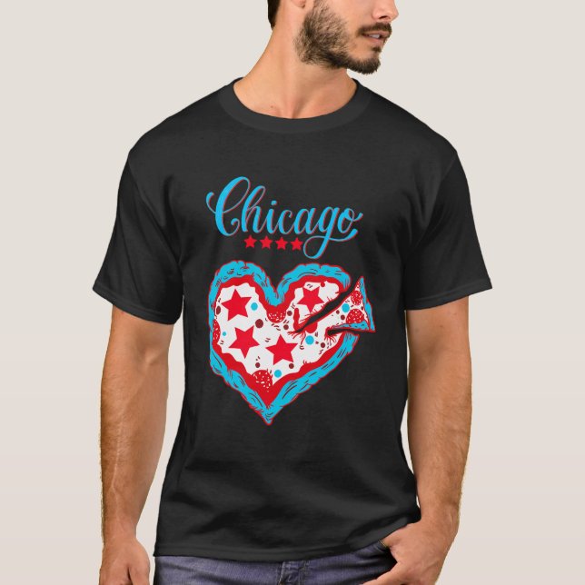 Liebe Chicago Pizza Heart Chicago Flag Geschenk T-Shirt (Vorderseite)