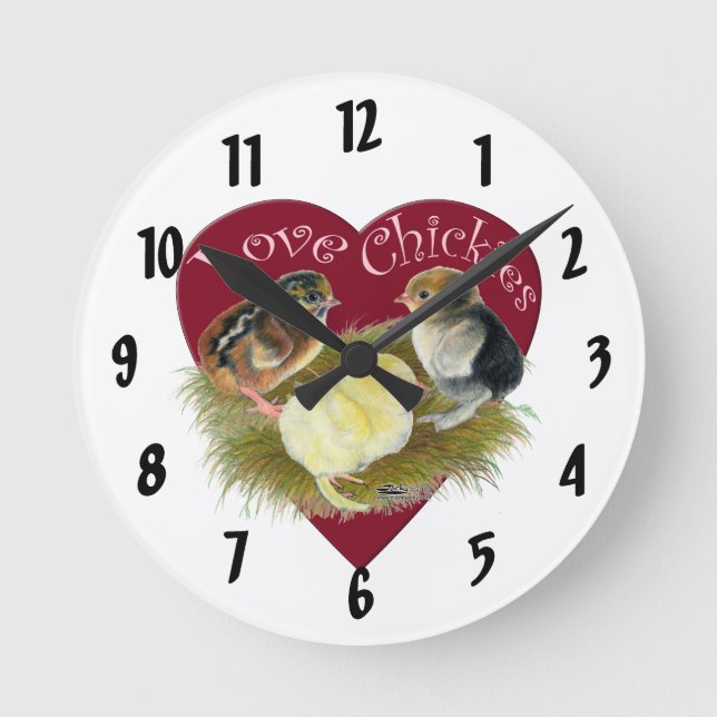 Liebe Chickies Runde Wanduhr (Vorderseite)