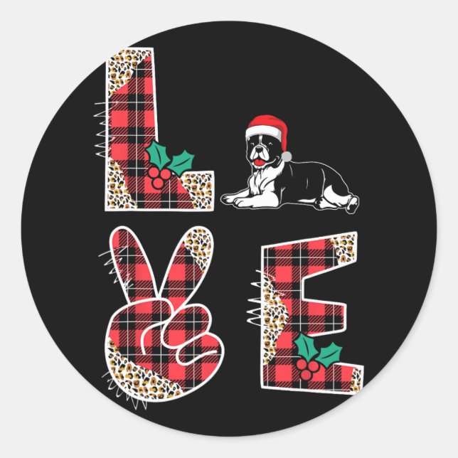 Liebe Christmas Red Weihnachtsmannmütze Bulldog Xm Runder Aufkleber (Vorderseite)