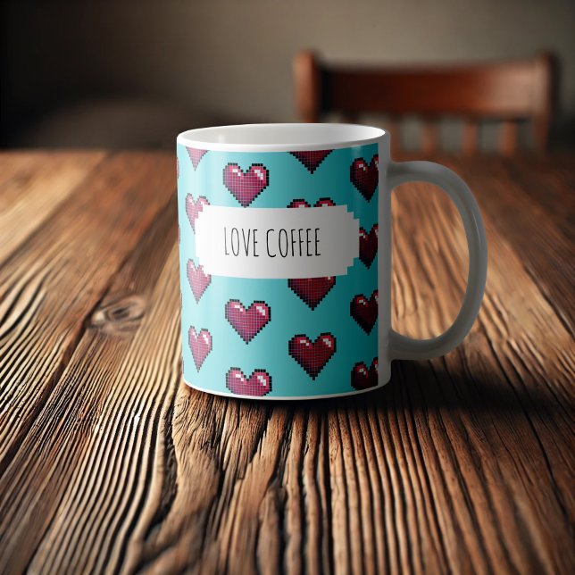 Liebe Coffee Fun Red Pixel Art Herz Muster Kaffeetasse (Von Creator hochgeladen)