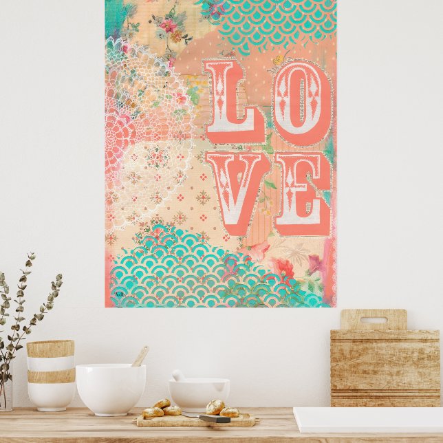 Liebe Coillage Mixed Media Art Artist Print Poster (Küche)