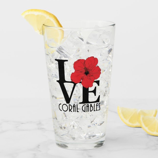 LIEBE Coral Gables Roter Hibiskus 11oz Glas (Vorderseite Ice)