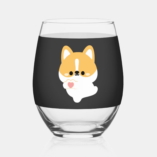 Liebe Corgi Weinglas Ohne Stiel (Vorderseite)