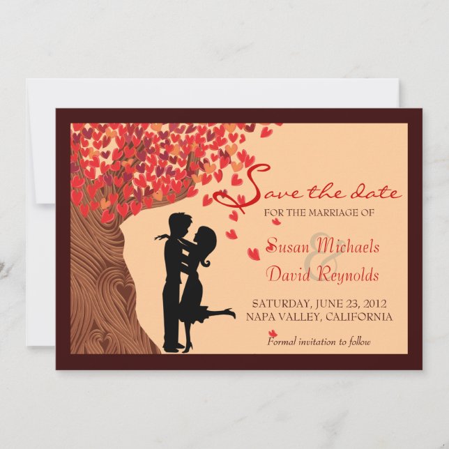 Liebe Couple Falling Hearts Oak Tree Save the Date (Vorderseite)