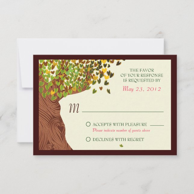 Liebe Couple Falling Hearts Oak Tree UAWG RSVP Karte (Vorderseite)