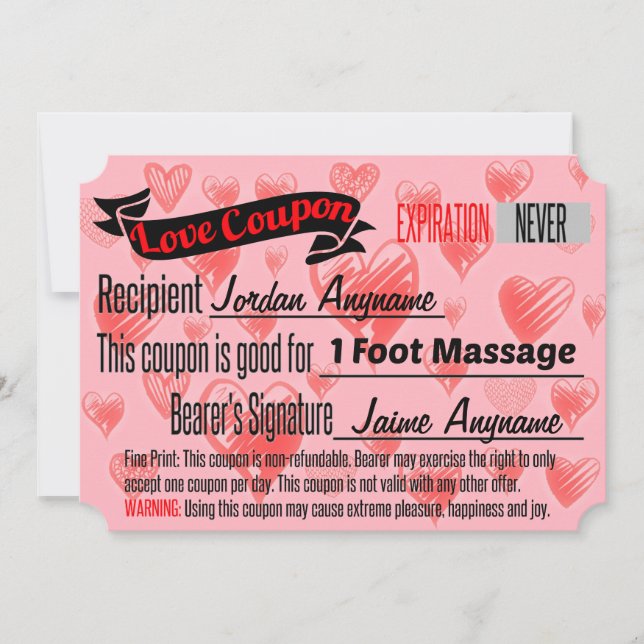 Liebe Coupon für Fußmassage Einladung (Vorderseite)