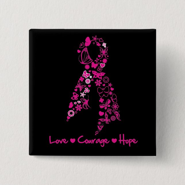 Liebe Courage Hope Butterfly - Brustkrebs Button (Vorderseite)