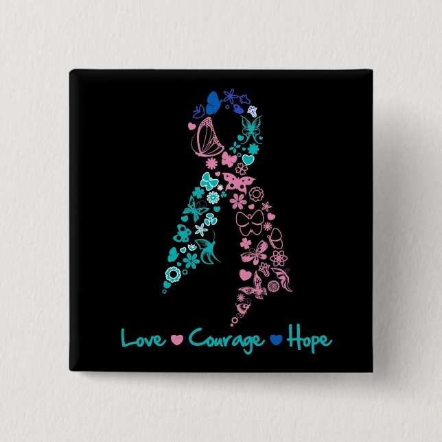 Liebe Courage Hope Butterfly - Schilddrüsenkrebs Button (Vorderseite)