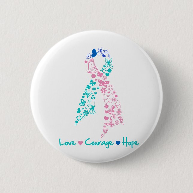 Liebe Courage Hope Butterfly - Schilddrüsenkrebs Button (Vorderseite)