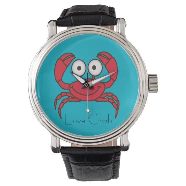Liebe Crab Vintag Lederband schwarz sehen Armbanduhr (Vorderseite)