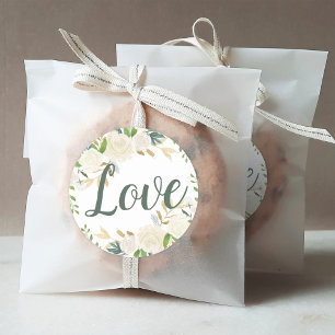 Liebe Cream Gold Blumengrün Hochzeit Runder Aufkleber