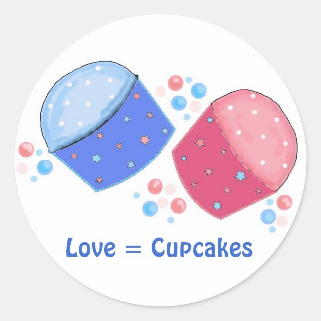 Liebe = Cupcakes Runder Aufkleber (Vorderseite)