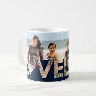 Liebe Custom Family Foto Dunkelblau Kaffeetasse