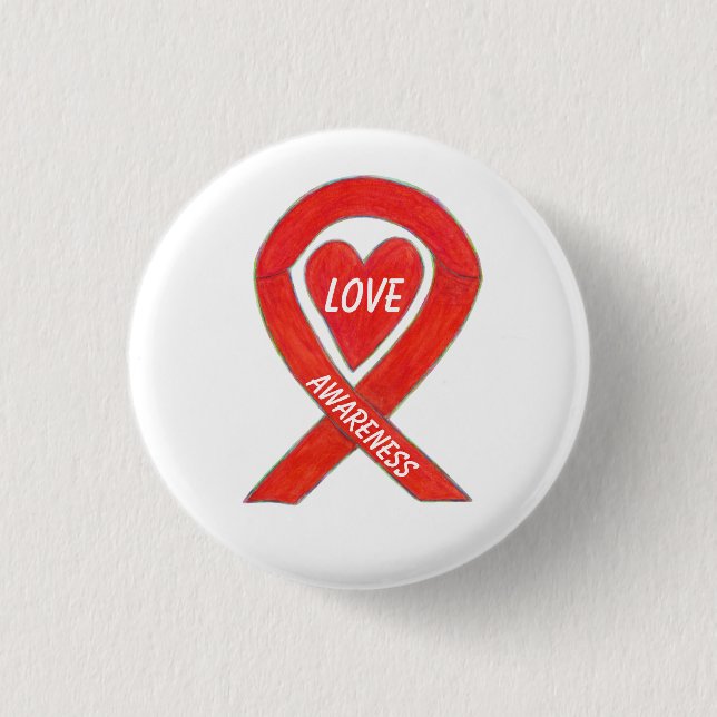 Liebe Custom Heart Awareness Ribbon Buttone Button (Vorderseite)