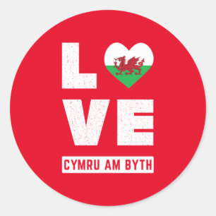 Liebe Cymru Am Byth Wales Flag Welsh Roots Vintag Runder Aufkleber