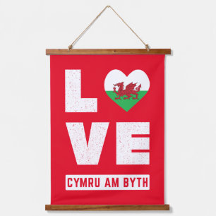 Liebe Cymru Am Byth Wales-Flagge Walisische Wurzel Wandteppich Mit Holzrahmen