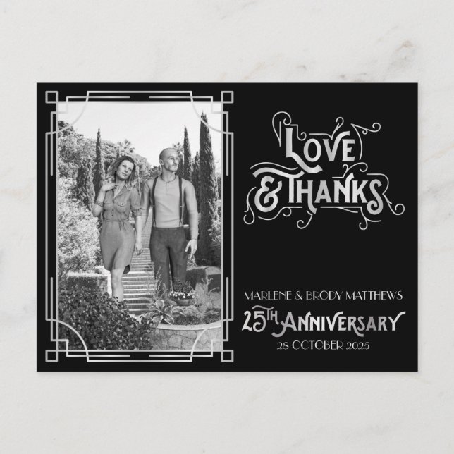 Liebe & Dank 25. Hochzeitstag Silber Postkarte (Vorderseite)