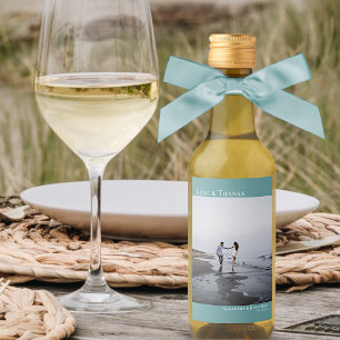 Liebe & Dank Aquamarines einfaches Hochzeitsstipen Weinetikett