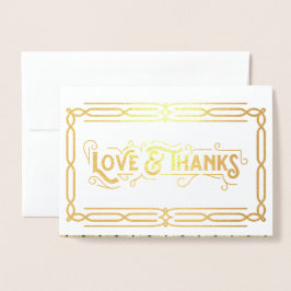 Liebe & Dank Art Deco Hochzeit Gold Grün Foto Folienkarte