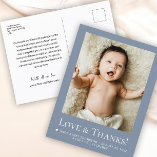 Liebe & Dank Baby-Ankündigung in Staubblau mit Fot Postkarte