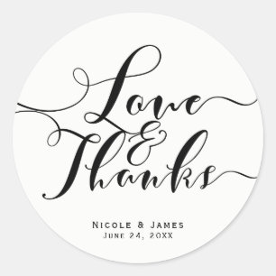 Liebe & Dank Black Script Individuelle Hochzeitsge Runder Aufkleber