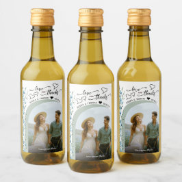 Liebe & Dank Blue Wildblumen Hochzeit Foto Mini Weinetikett