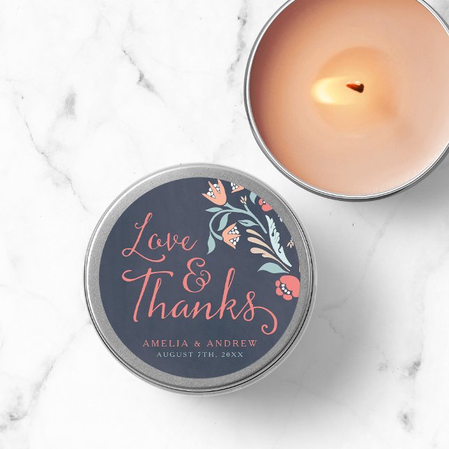 Liebe & Dank Bluish Chalkboard Blumenzange Runder Aufkleber (Von Creator hochgeladen)