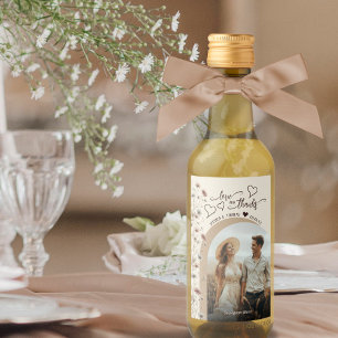 Liebe & Dank Boho Wildblumen Hochzeit Foto Mini Weinetikett