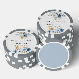 Liebe & Dank Dusty Blue White Gold Floral Wedding Pokerchips