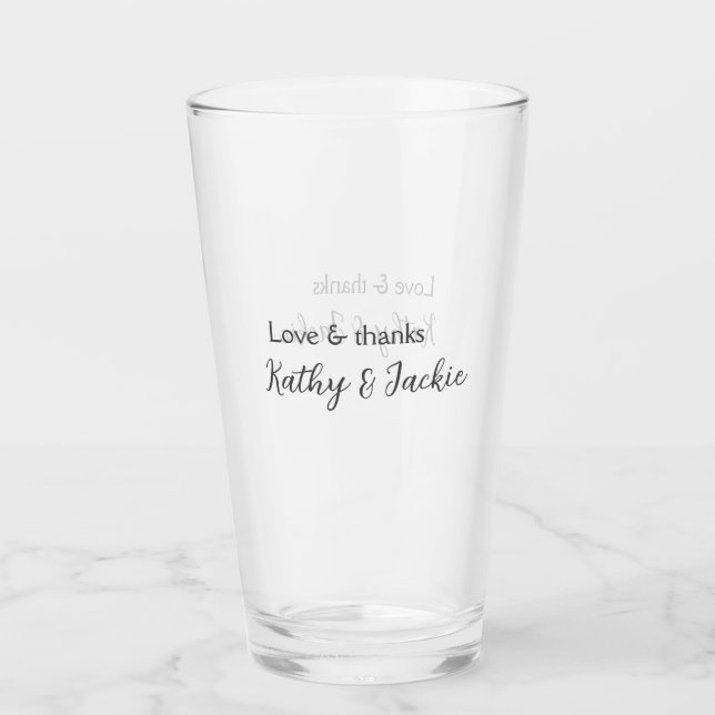 Liebe & Dank Ehepaar Name Hochzeit einfach minimal Glas (Vorderseite)