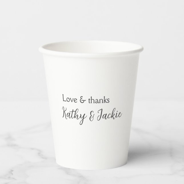 Liebe & Dank Ehepaar Name Hochzeit einfach minimal Pappbecher (Vorderseite)