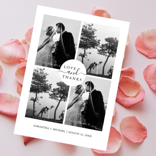 Liebe & Dank Elegant 4 Foto Collage Wedding Dankeskarte (Von Creator hochgeladen)