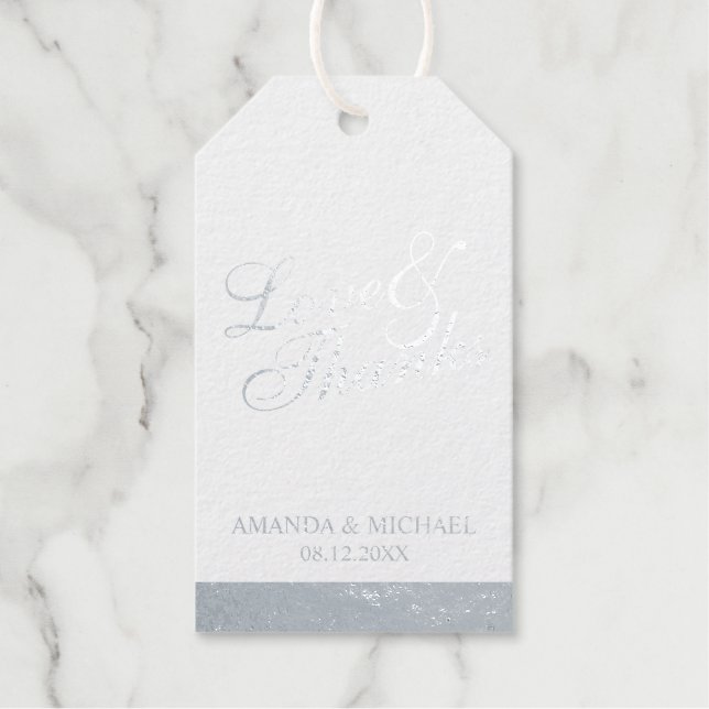 Liebe & Dank Elegant Wedding Silver Foil Geschenke Geschenkanhänger (Vorderseite)