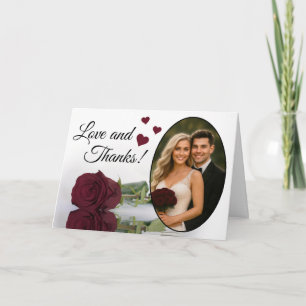 Liebe & Dank Elegante Burgunder-Rosen-Hochzeit Dankeskarte