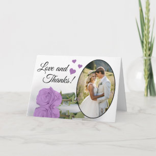 Liebe & Dank Elegante Lila Violette Rosen Hochzeit Dankeskarte