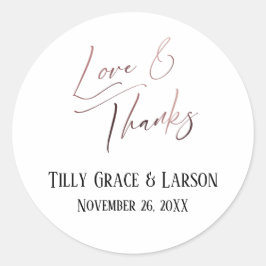 Liebe & Dank Elegante Rose Gold Handwriting Runder Aufkleber