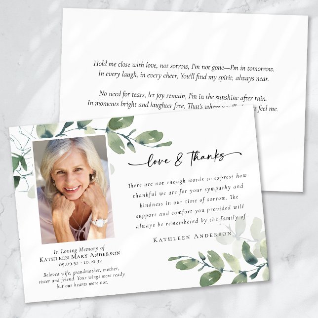 Liebe & Dank Eukalyptus Beerdigung Gedächtnisfeier Dankeskarte (Von Creator hochgeladen)